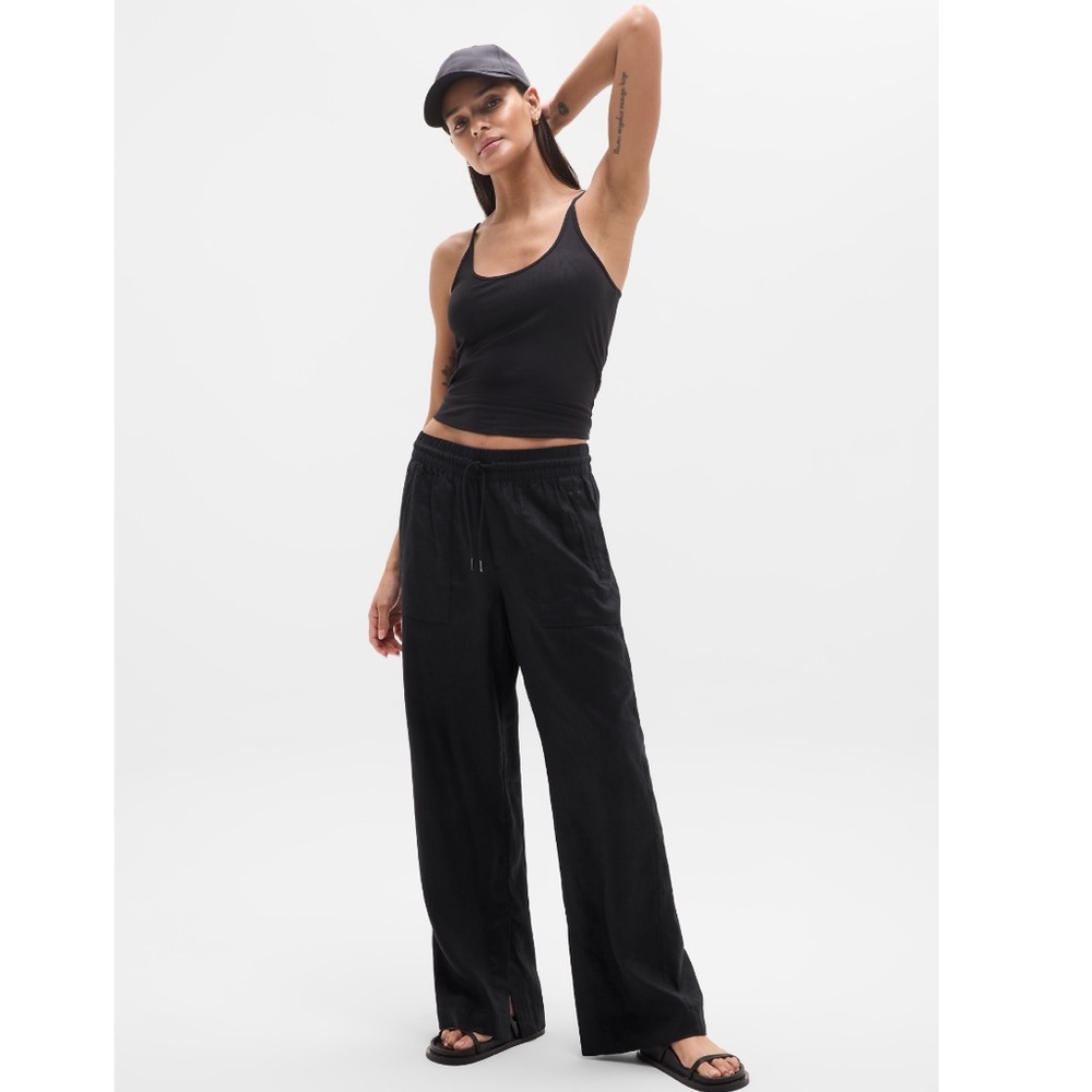 NWT Athleta Retreat Linen High Rise Wide-Leg Pant | Black - Picture 7 of 11